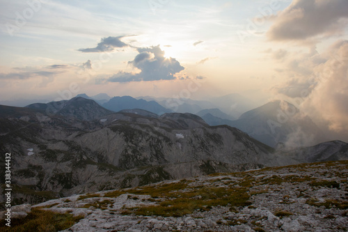 View from Hochswab in evening, 2 277 m, Alps, Austria.