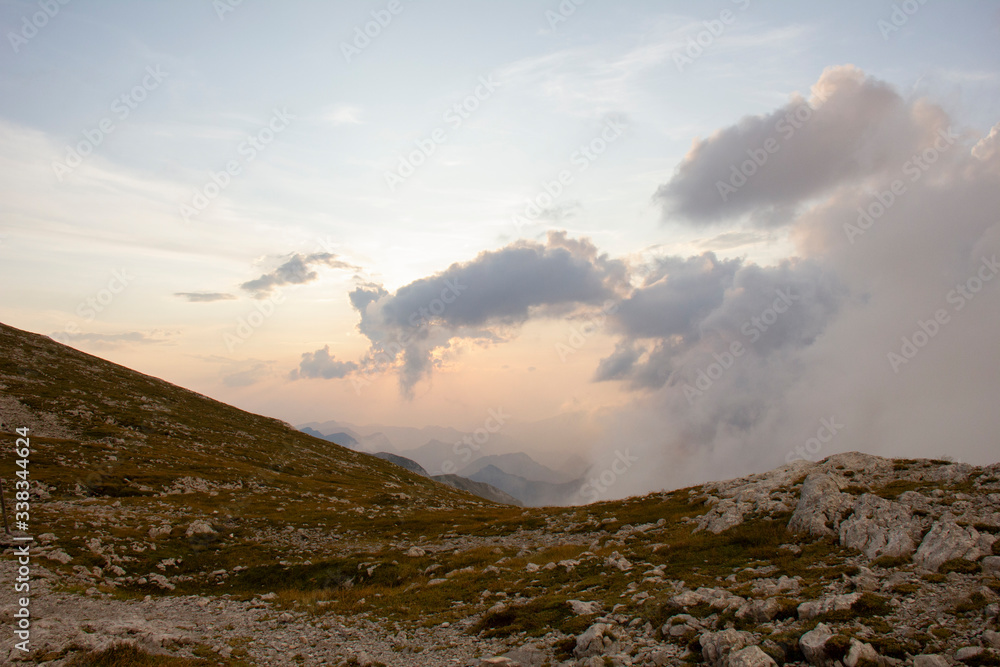 Fototapeta premium View from Hochswab in evening, 2 277 m, Alps, Austria.