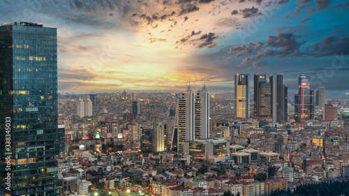 Photography Istanbul, Turkey - December 2019: Aerial view of the city downtown and skyscrapers