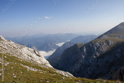 View of Hochswab Mountains from Schiestlhaus, Alps, Austria.