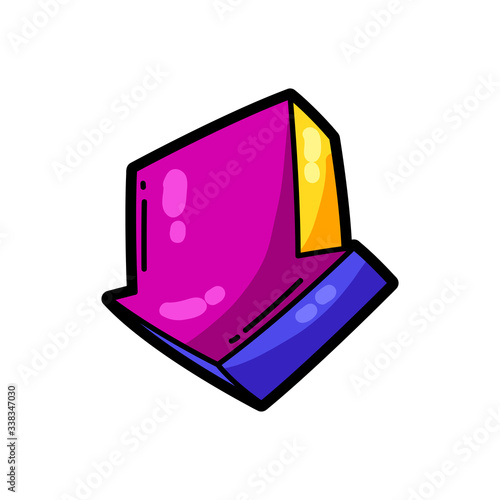 Illustration of cartoon musical download arrow.