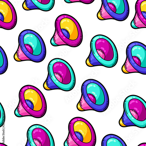 Seamless pattern with cartoon musical loudspeakers.