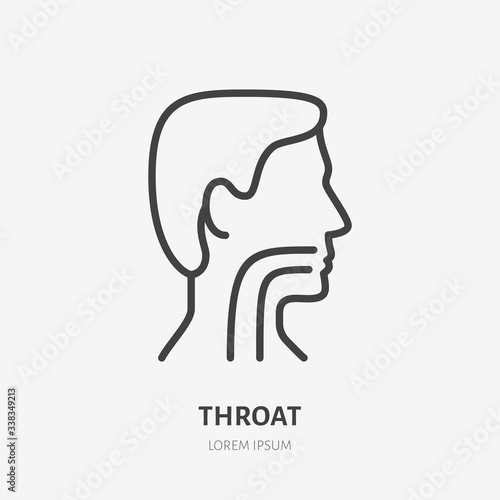 Sore throat line icon, vector pictogram of flu or cold symptom. Man head in profile with angina illustration, sign for medical poster