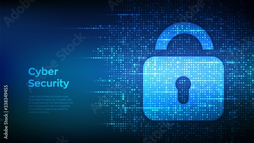 Lock. Cyber security. Padlock With Keyhole icon made with binary code. Protect and Security or Safe concept. Illustrates cyber data security or information privacy idea. Vector Illustration.