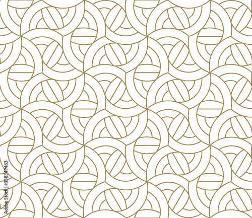 Seamless pattern with abstract geometric line texture, gold on white background. Light modern simple wallpaper, bright tile backdrop, monochrome graphic element