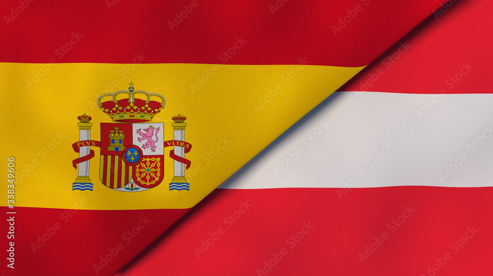 Obraz premium The flags of Spain and Austria. News, reportage, business background. 3d illustration