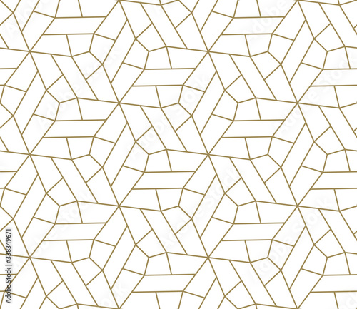 Seamless pattern with abstract geometric line texture, gold on white background. Light modern simple wallpaper, bright tile backdrop, monochrome graphic element