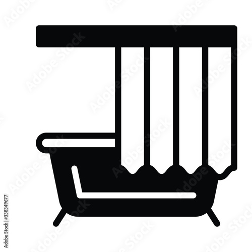 Waterproof Shower Curtain with Freestanding Bathtub Concept, bodys cleanliness equipment on white background, bathroom facilities vector icon design 