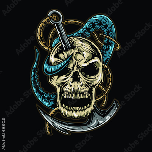 skull tentacle and anchor vector illustration design