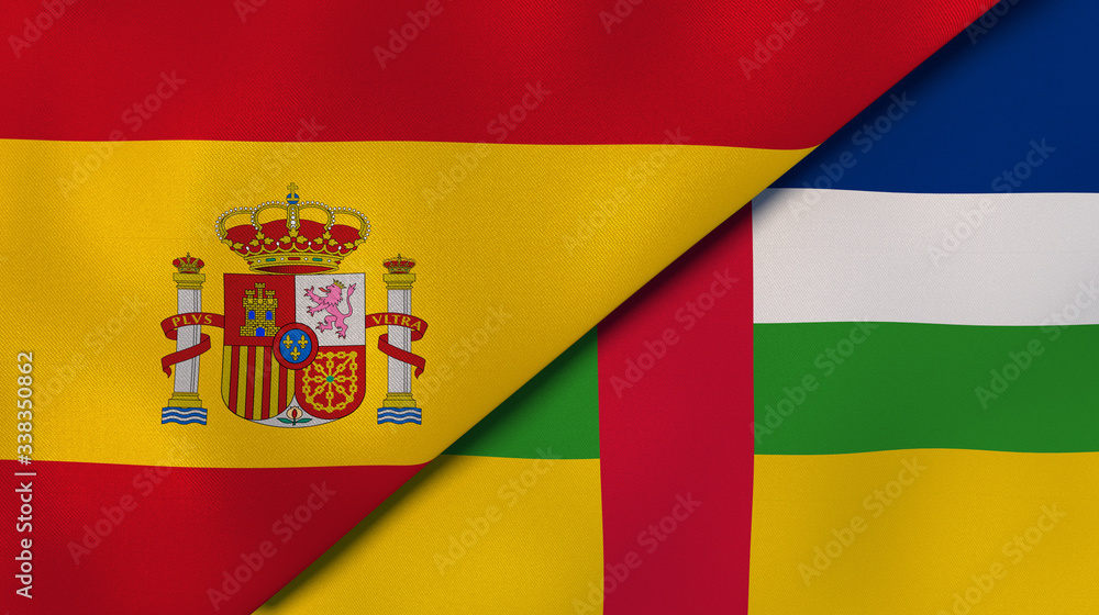 Fototapeta premium The flags of Spain and Central African Republic. News, reportage, business background. 3d illustration