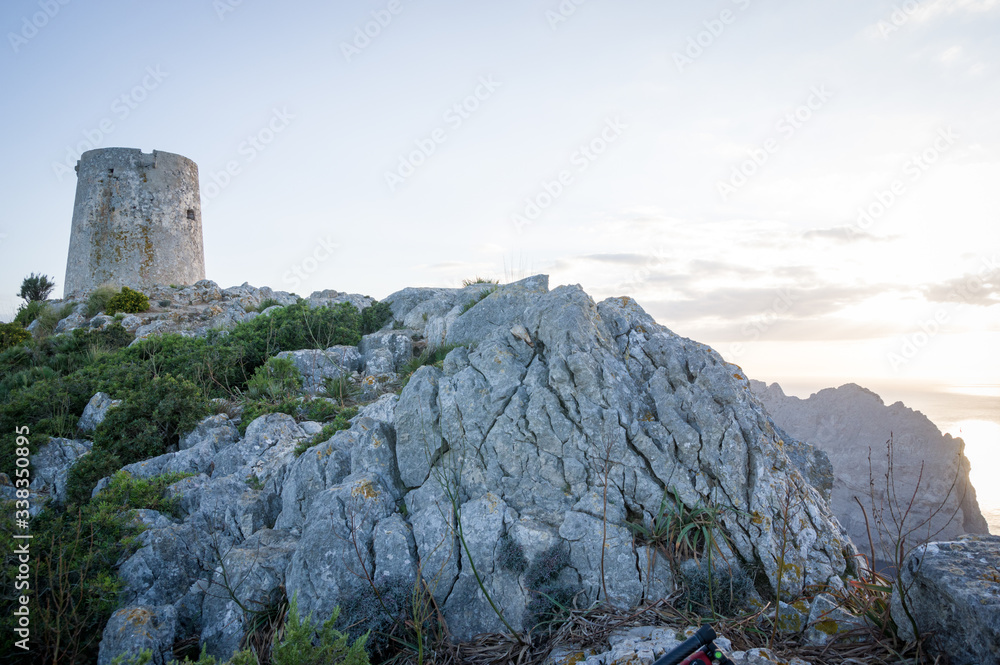 Fototapeta premium Old Watch Tower Fort in Majorca, Spain