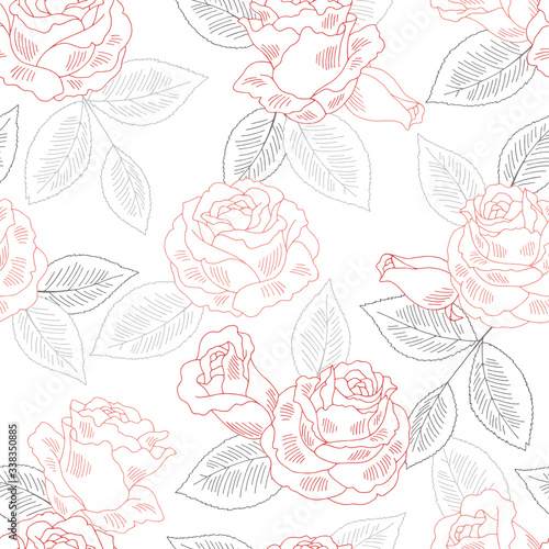 Rose flower graphic pink color seamless pattern background sketch illustration vector