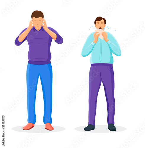 Symptoms of colds, viral diseases. Headaches, runny nose, watery eyes.
