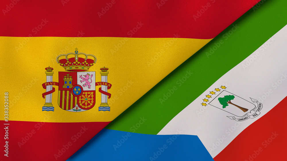 Obraz premium The flags of Spain and Equatorial Guinea. News, reportage, business background. 3d illustration