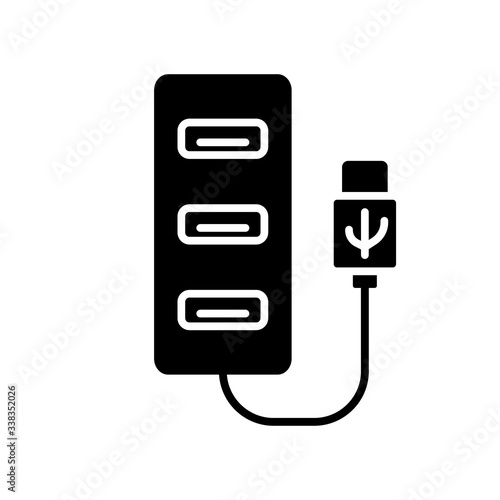 Cutout silhouette Usb hub icon. Outline logo of computer port. Black simple illustration of multiport adapter for connecting devices. Flat isolated vector image on white background