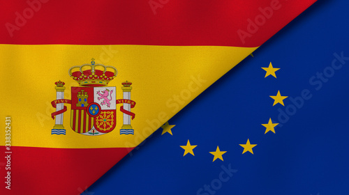 Free Download The flags of Spain and European Union. News, reportage, business background. 3d illustration - GFXLoad