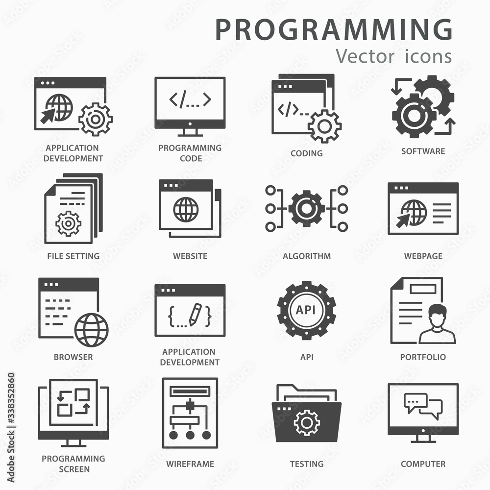 Programming icons set. Vector illustration isolated on white. Stock ...