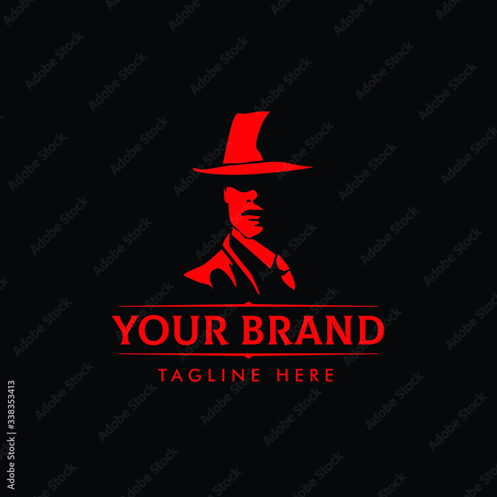 MAFIA LOGO with character abstract silhouette men heads in hats. Trendy