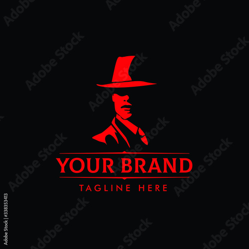 MAFIA LOGO with character abstract silhouette men heads in hats. Trendy design elements for labels, logos, badges. Vintage vector illustration