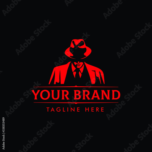 LOGO with character abstract silhouette men heads in hats. Trendy design elements for labels, logos, badges. Vintage vector illustration