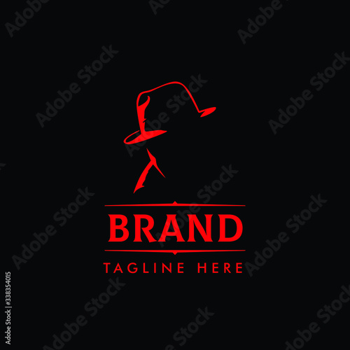 MAFIA LOGO with character abstract silhouette men heads in hats. Trendy design elements for labels, logos, badges. Vintage vector illustration