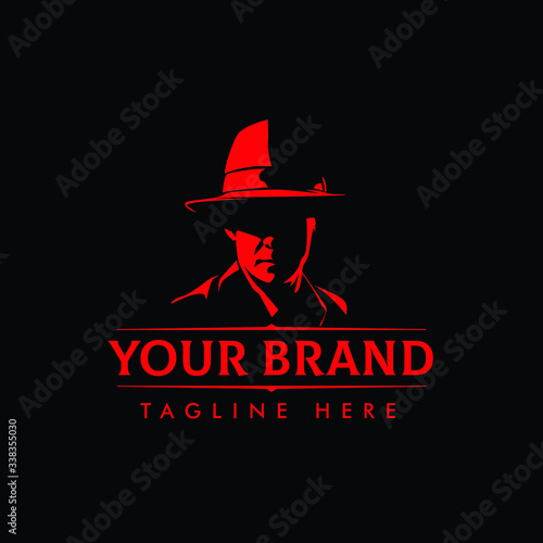 MAFIA LOGO with character abstract silhouette men heads in hats. Trendy design elements for labels, logos, badges. Vintage vector illustration