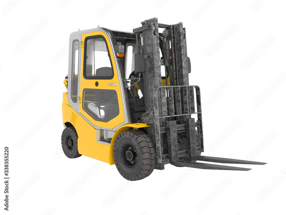 Fototapeta premium 3d rendering of forklift with cab rear view on white background no shadow
