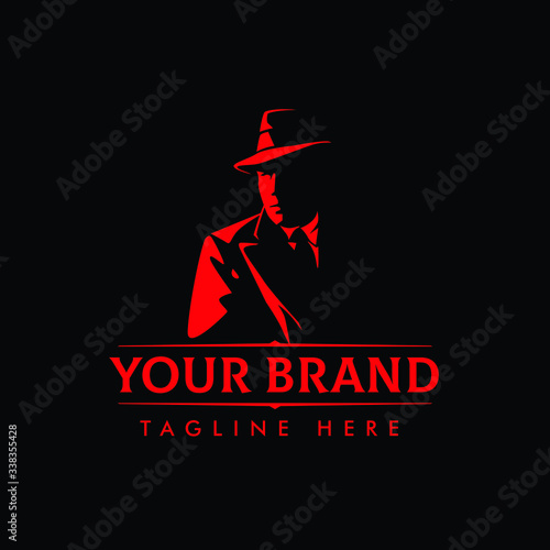 MAFIA LOGO with character abstract silhouette men heads in hats. Trendy design elements for labels, logos, badges. Vintage vector illustration