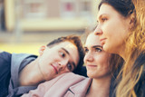 a group of young people are looking dreamily. love triangle.  dreams of a boyfrend