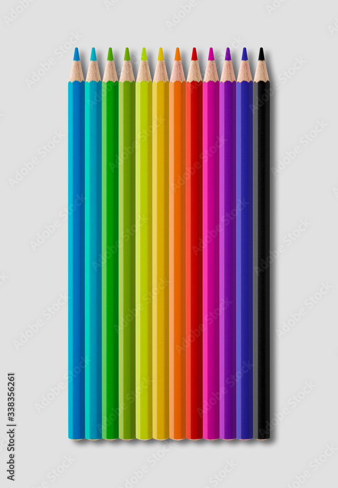 Obraz premium Set of color wooden pencil collection on grey background