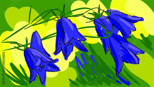 Cute spring bell flowers, hand drawing, flat