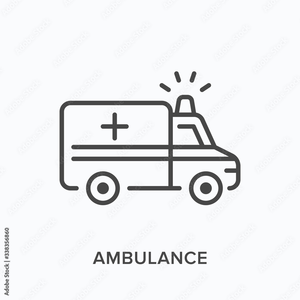 Ambulance car line icon. Vector outline illustration of emergency van. Call doctor pictogram Ambulance car line icon. Vector outline illustration of emergency van. Call doctor pictogram