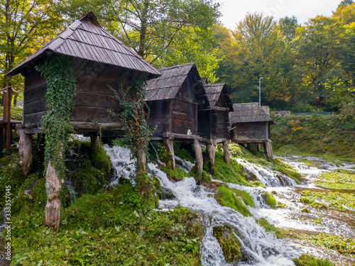 A complex of old watermills on the Pliva River, not far from Jajce, made of oak.