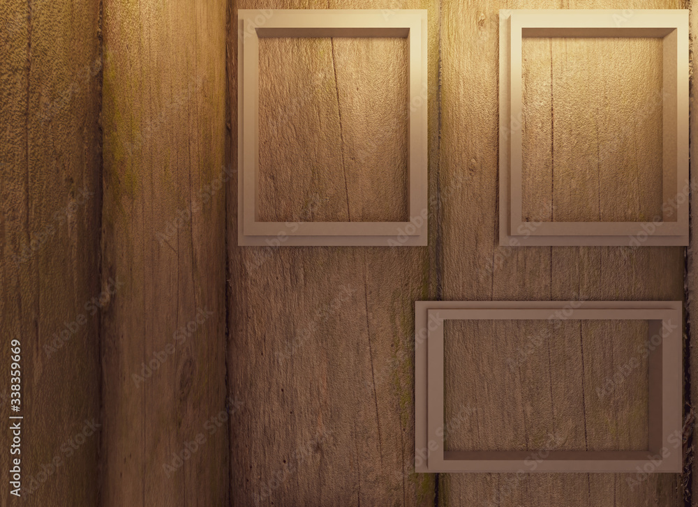 Fototapeta premium small room 3d render design with wooden wall and warm light