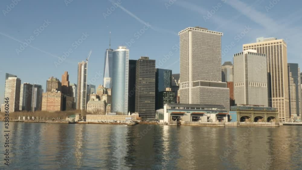New York City Manhattan City Skyline with birds flying through moving video shot in 4k New York City Manhattan City Skyline with birds flying through moving video shot in 4k