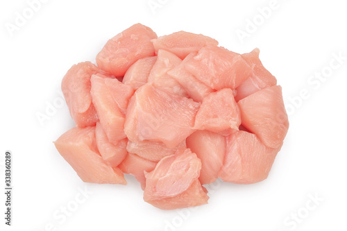 Billede på lærred Fresh diced chicken fillet isolated on white background with clipping path and full depth of field