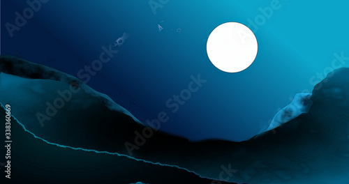 Moon in blue. Dark background with bright moon for multiple compositions