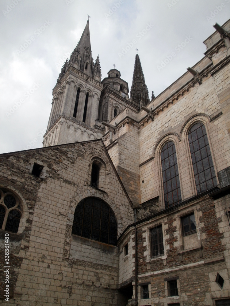 Angers, France - March 15th 2013 : View of the gothic cathedral Saint-Maurice of Angers from Montée Saint-Maurice. The edifice was built between the 12th and the 13th centuries.