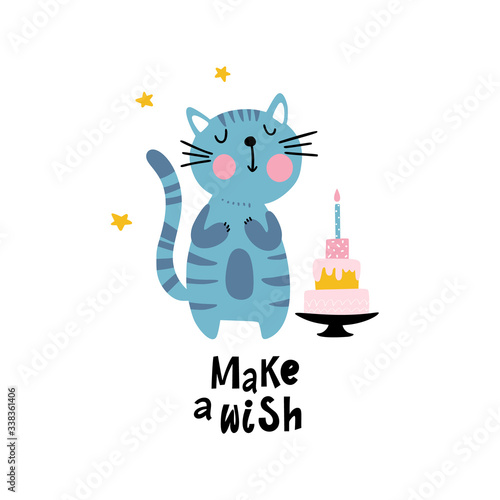 Birthday card for kids with cat