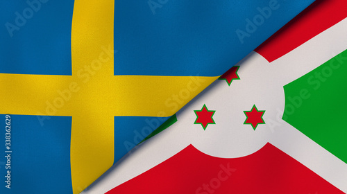 The flags of Sweden and Burundi. News, reportage, business background. 3d illustration photo