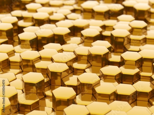 Golden hexagon honeycomb geometrical shapes background texture