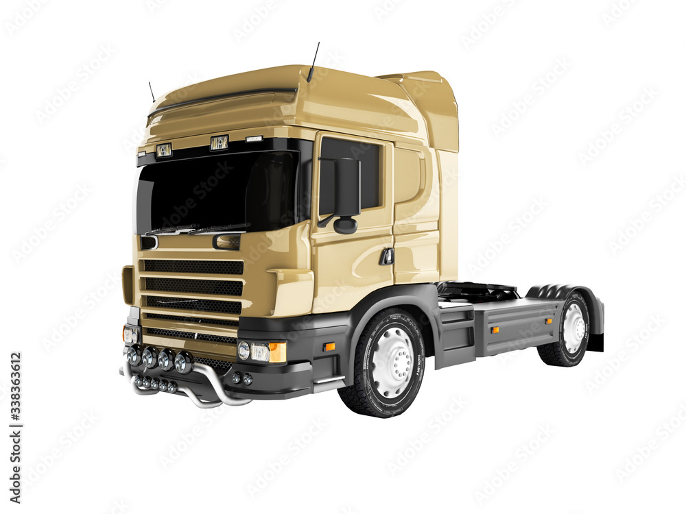 3d rendering brown road dump truck isolated on white background no shadow