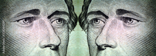 Macro close up of Alexander Hamilton`s face on the US $10 dollar bill - Image 