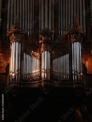 Angers, France - September 15th 2012 : Interior of the cathedral Saint-Maurice. Focus on the organs, built in 1873.  © Lucille Cottin