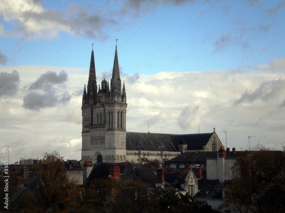 Angers, France - October 14th 2013 : Focus on the gothic cathedral Saint-Maurice of Angers. It was built between the 12th and the 13th centuries. 