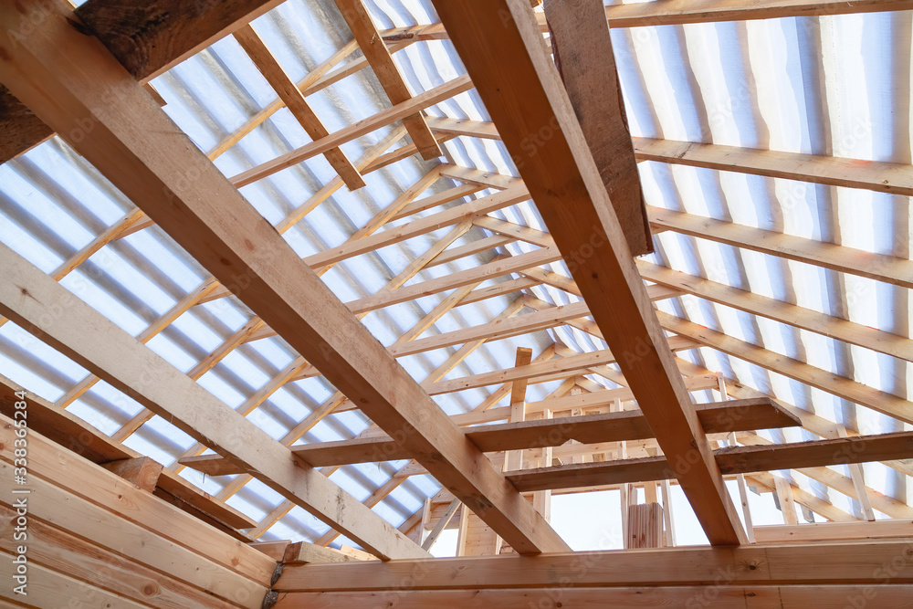 Roofing Construction. Wooden Roof Frame House Construction