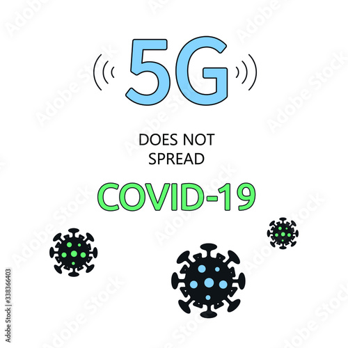 5G radiation does not spread or transmit corona virus covid-19. myth theories. fake news. conspiracy theory. Isolated vector illustration on white