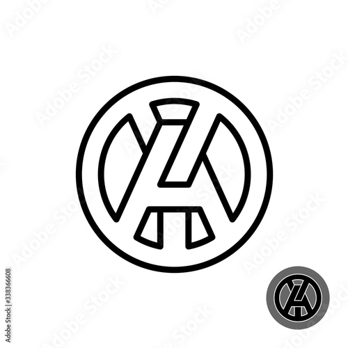 A and Y capital letters line style logo. Round AY or YA initials monogram.