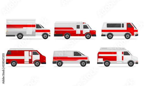 Ambulance Car with Red and White Colors Vector Set