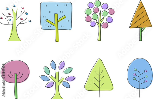 北欧風手描きの木のイラストセット かわいい 森 Vector De Stock Adobe Stock